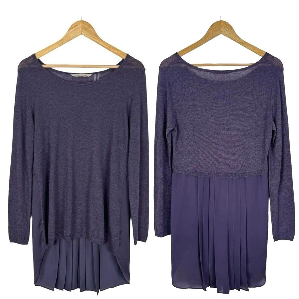 Soft Surroundings Knit Chiffon Tunic Small Eggplant Wool Alpaca High Low Hem